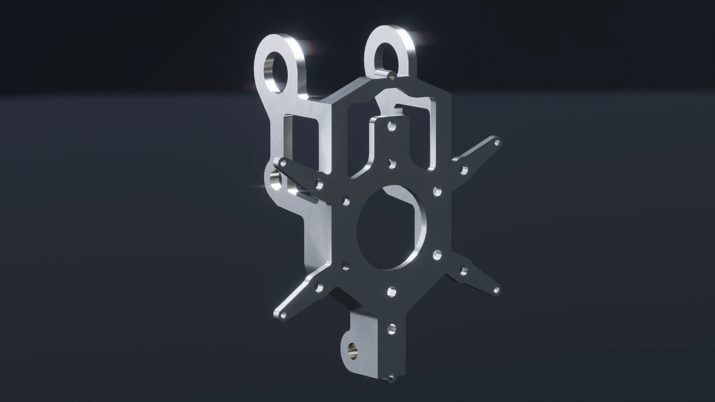 CAD render of the aluminium motor-mount bracket.