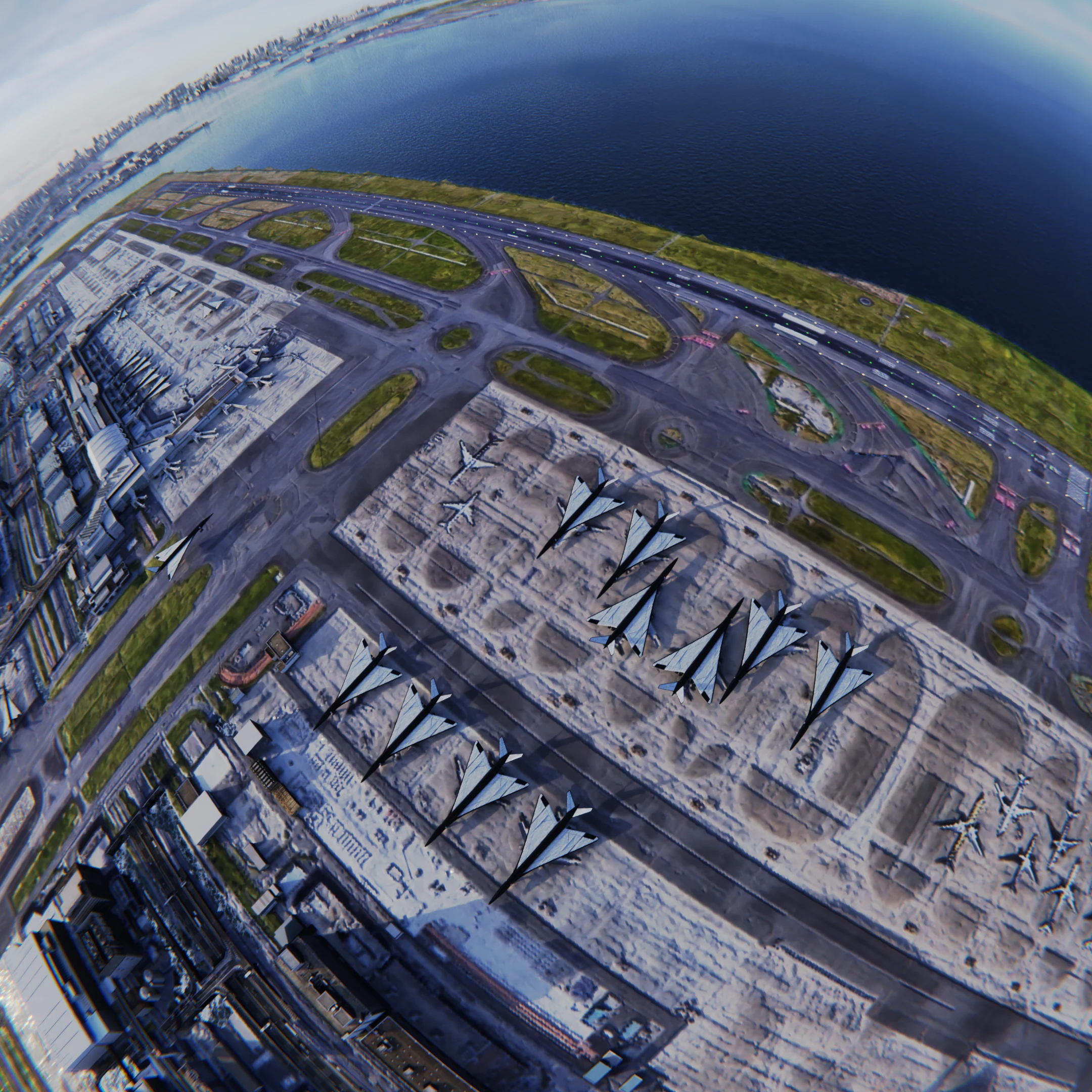 Rendered Haneda Airport scenes with original passenger-aircraft concepts.